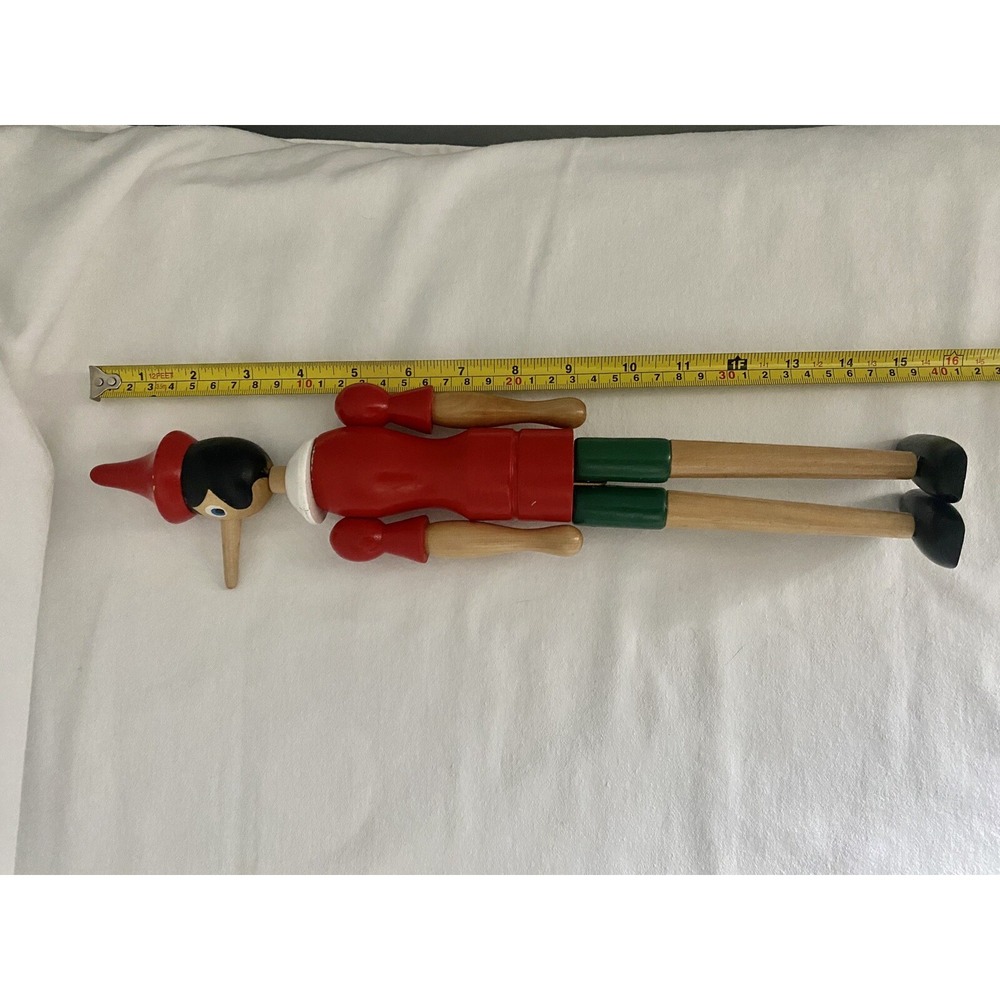 Vtg Wood Posable Pinocchio Figure Toy, Jointed Italy 15" - Picture 2 of 12